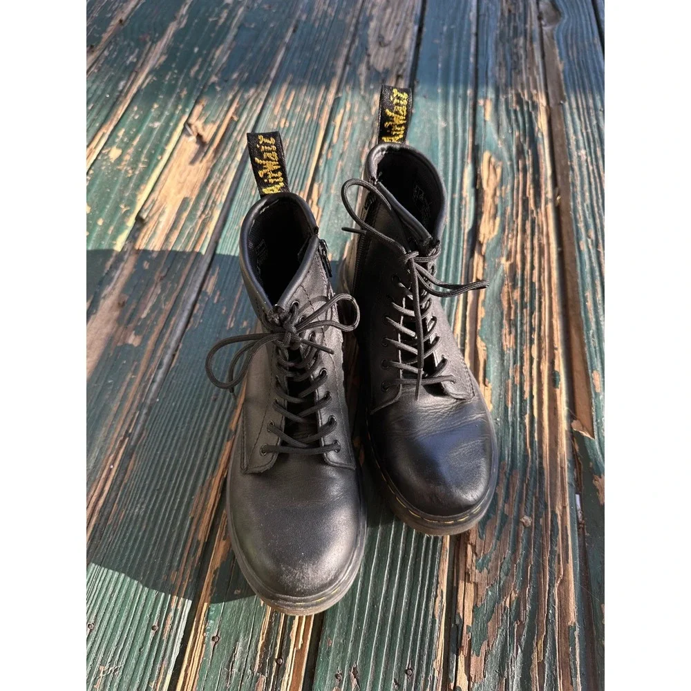 Dr. Martens 1460 J Junior Black Leather Lace Up Side Zip Boots Kids Size‎ 3 US